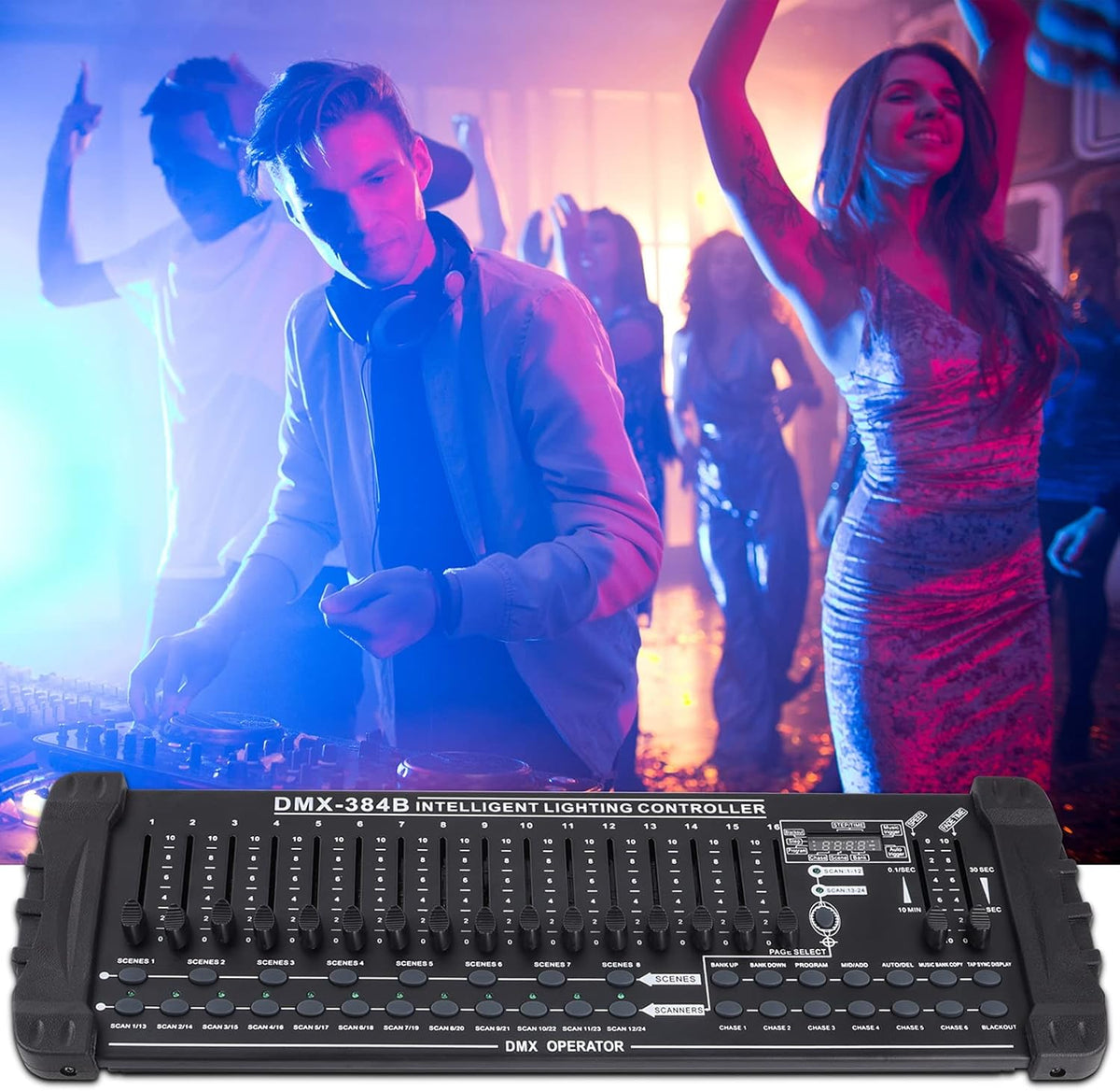 UKing DMX Controller, 384 kanalen, DMX512 controller, console, 240 programmeerbare scènes voor DMX besturing, DMX-lichtpult, party, DJ, disco, moving head, licht, podium, lamp, besturingsuitrusting