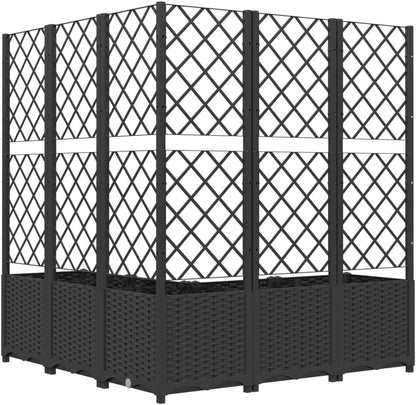 Garden planter with trellis black 120 x 40 x 136 cm made of PP for outdoor with integrated trellis for climbing plants terrace with large capacity, material - QUORE