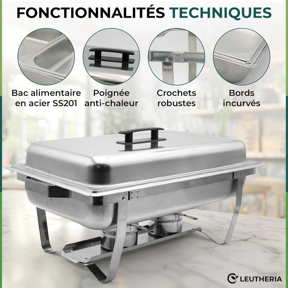 Set van 4 voedselverwarmers – Chafing Dish of warmhoudplaat van roestvrij staal – roestvrij staal SS201