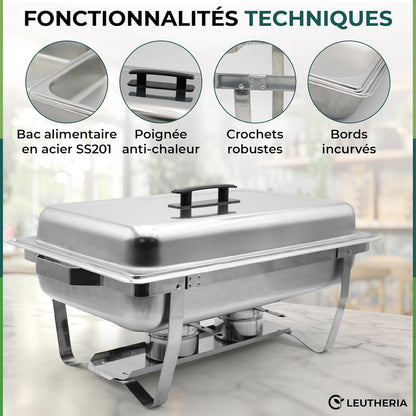 Set van 4 voedselverwarmers – Chafing Dish of warmhoudplaat van roestvrij staal – roestvrij staal SS201