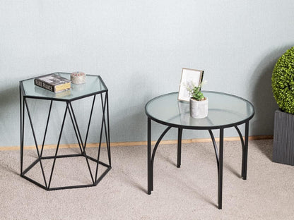 HAKU Bijzettafel zwart, Metaal, veiligheidsglas - Maat: H 40 cm x Ø 50 cm, Stijl: Modern