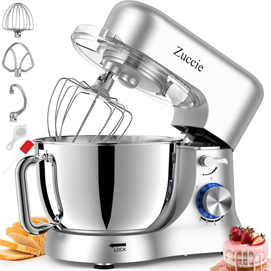 keukenmachine, stille roermachine, incl. 5 l roestvrijstalen kom, 3 roergereedschappen, spatbescherming, deegschraper en eischeider, deegmachine met snelheid 8 P
