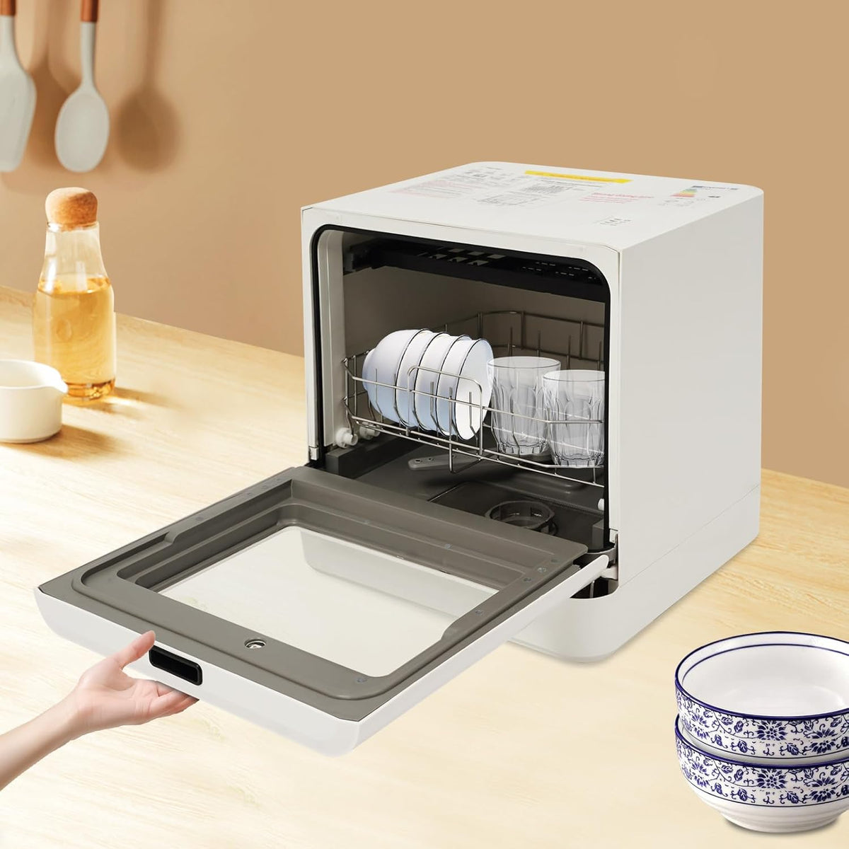 Tabletop Dishwasher, 4 Programs, 72°C Hot Water with Drying Function, 800 W Electric Dishwasher, Touch Control