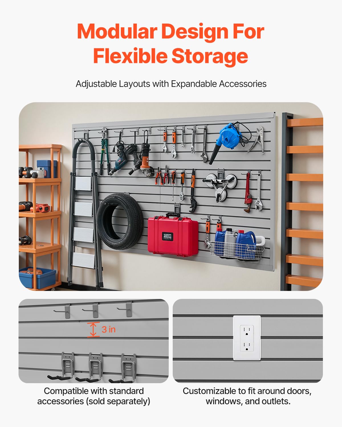 VEVOR Gereedschapswand, 1225 x 2450 x 20 mm, pvc-garagelamellenwand met accessoires, 136 kg per plaat, lamellenwandpaneel met koppelingsstructuur en doe-het-zelf-gesneden, geschikt voor opslag en