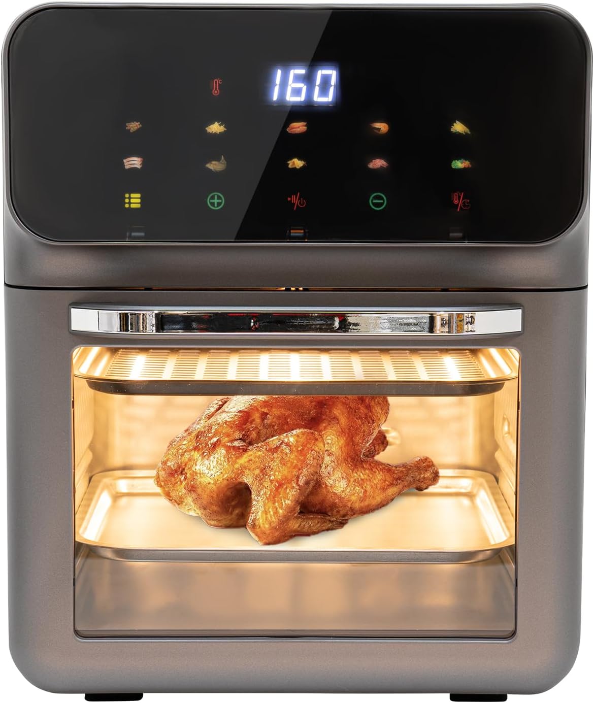 Electric Tabletop Oven with LCD Touch Screen - 13 Liters for Defrosting, Baking and Grilling Meat, Pizza, Fish, Vegetables, Toast - 1350W - QUORE
