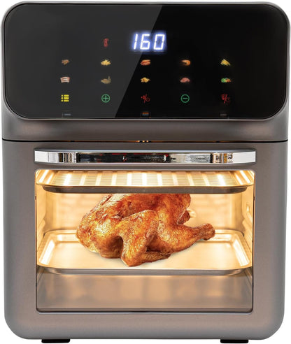 Electric Tabletop Oven with LCD Touch Screen - 13 Liters for Defrosting, Baking and Grilling Meat, Pizza, Fish, Vegetables, Toast - 1350W - QUORE