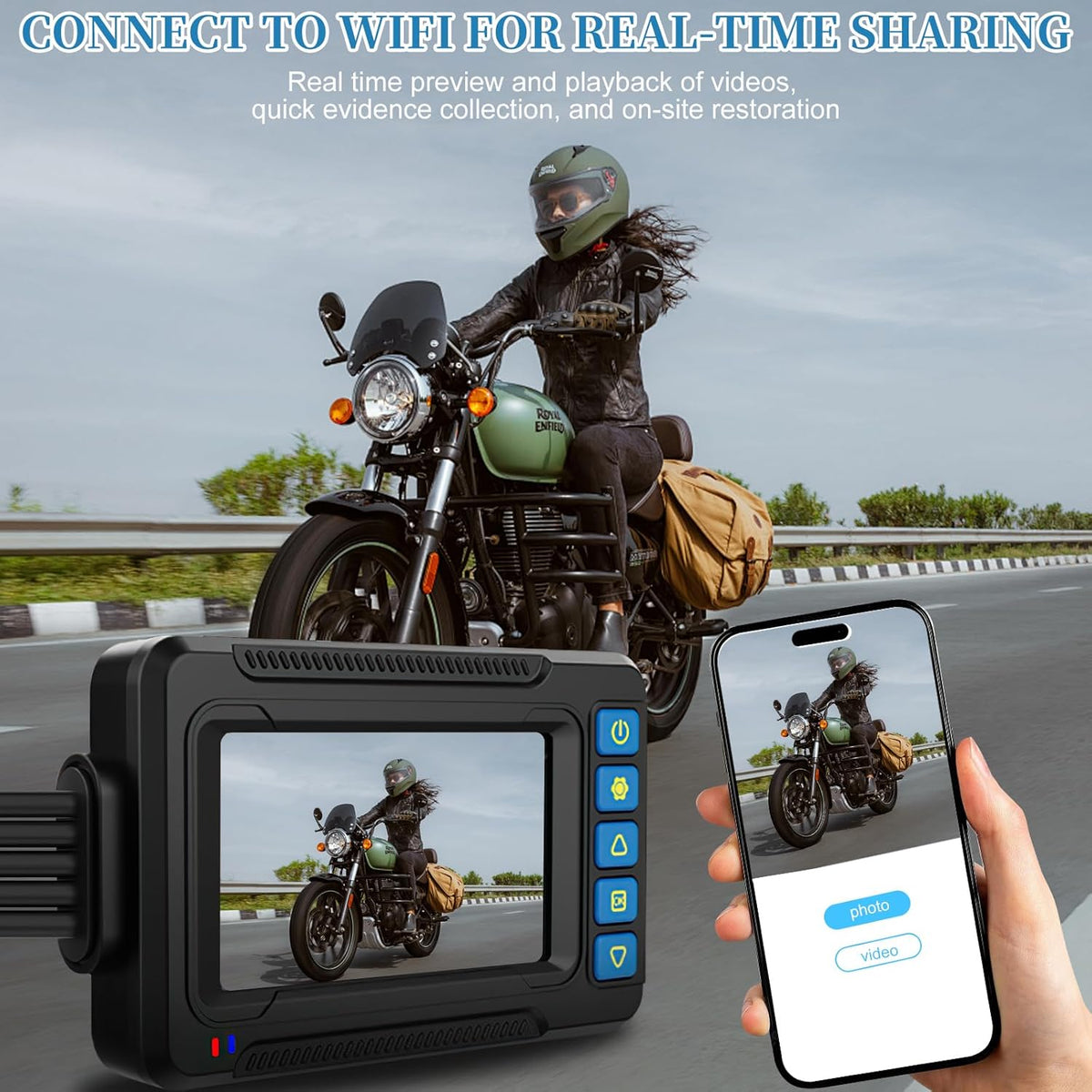 OBEST Dubbele camerasysteem voor motorfiets, 3-inch scherm met lcd-display, 1080P, kan via mobiele telefoon, interne lusopname en GPS-systeem worden verbonden