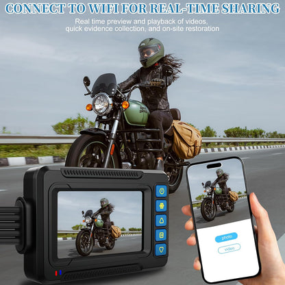 OBEST Dubbele camerasysteem voor motorfiets, 3-inch scherm met lcd-display, 1080P, kan via mobiele telefoon, interne lusopname en GPS-systeem worden verbonden
