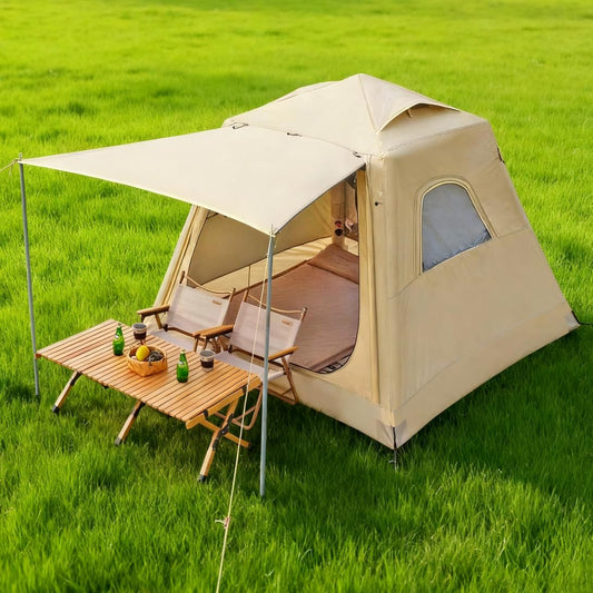 Ruime opblaasbare tent voor 4 personen, snel op te zetten, campingtent, waterdicht (2000 mm+), 4-seizoenen familietent met eenvoudige montage