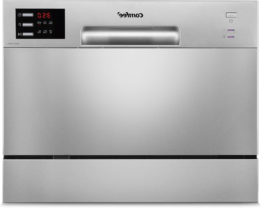 COMFEE' Compact table-dishwasher TD602E-S mini dishwasher with 6 place settings, 6 programs, LED display, time delay and washing function in non-peak hours - silver - QUORE