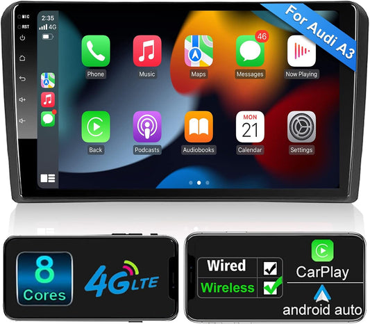 Woibugee Android 10 autoradio Wireless CarPlay Wireless Android auto voor Audi_A3 S3 RS3 2 GB + 32 GB 9 inch QLED scherm AM FM RDS radio WiFi dubbele Bluetooth audio auto stereo met navigatie