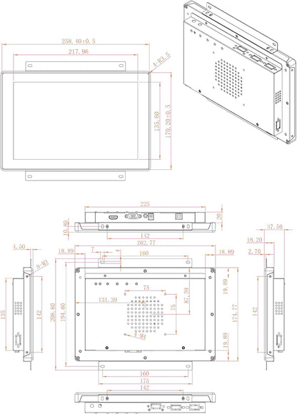 VSDISPLAY 10,1 inch industrieel touchscreen, 1280 x 800, 250 nits, IP65 frontbescherming, 10-punts capacitieve touch, groot temperatuurbereik, metalen structuur