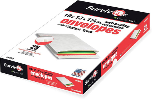Quality Park Survivor R4202 Tyvek Expansion Mailer, 10 x 13 x 1 1/2, wit (doos van 25)