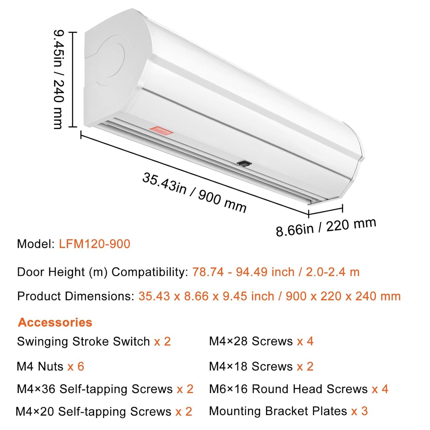 Luchtgordijn voor binnen – Luchtgordijn voor deur – Deurluchtgordijn – Deurventilator – Luchtbarrière – 3 voet / 91 cm – 2 Snelheden