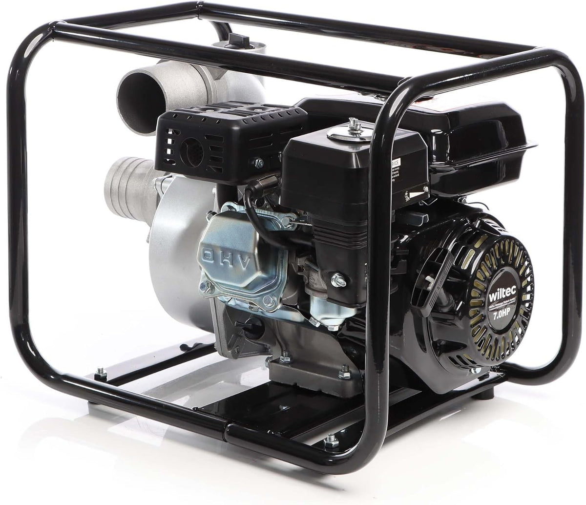 Wiltec benzine vuilwaterpomp 4 kW 48.000 l/h met 4-takt motor, afvoerpom met 28 m opvoerhoogte, waterpomp tuinpomp met 80 mm (3") aansluiting