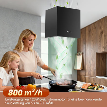 SNDOAS Afzuigkap, 40 cm, zwart, 800 m³/uur, A+, energie-efficiëntie, 3 snelheden, met boost-ledverlichting