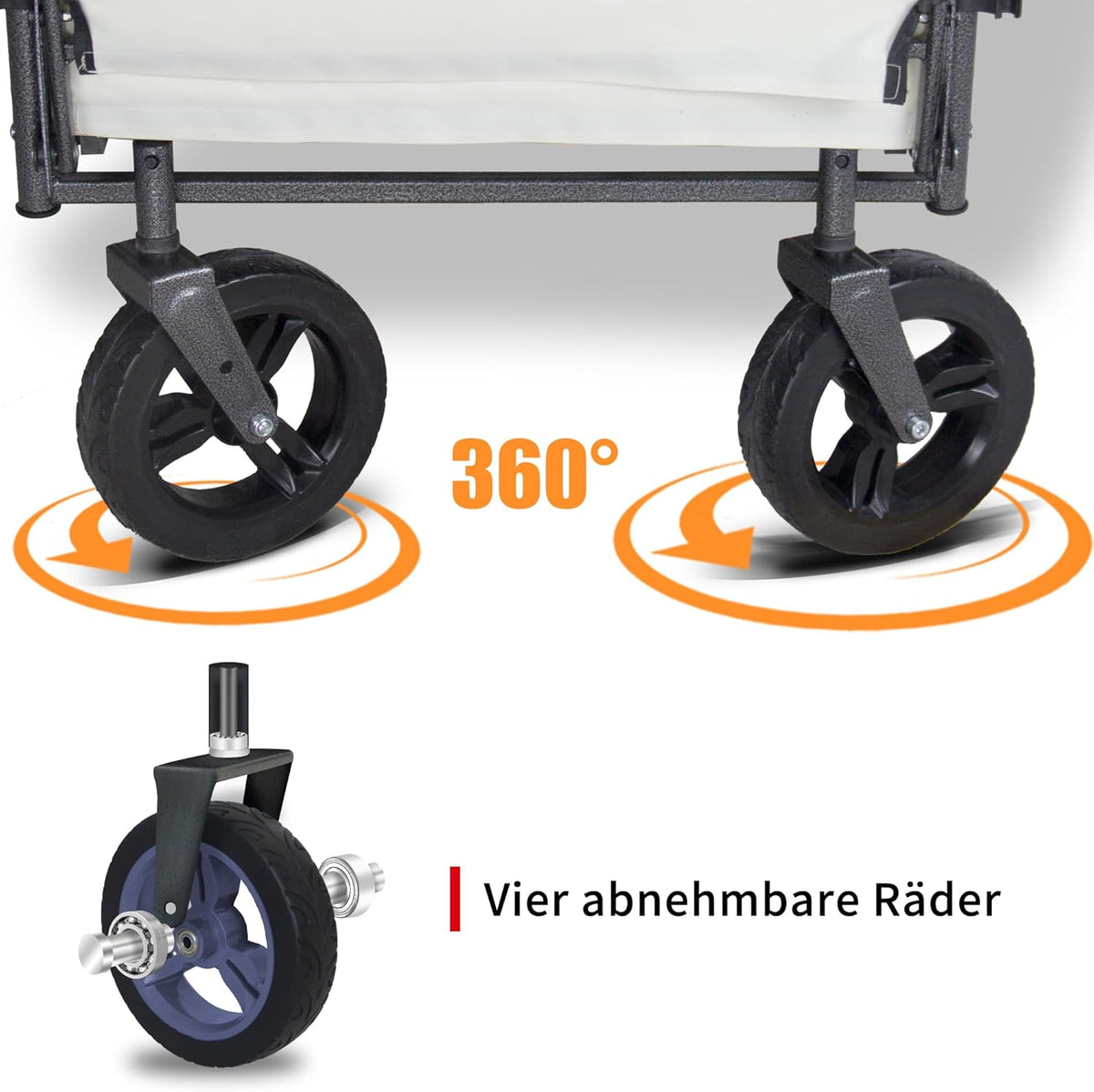 Bolderkar, inklapbaar, met 2 zitplaatsen en remmen, campingwagen voor uitstapjes, handwagen met 120 l grote opbergruimte, PU volle banden, tot 120 kg draagkracht (beige)