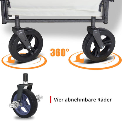 Bolderkar, inklapbaar, met 2 zitplaatsen en remmen, campingwagen voor uitstapjes, handwagen met 120 l grote opbergruimte, PU volle banden, tot 120 kg draagkracht (beige)