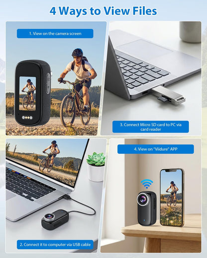 Mini Action Cam 4K WiFi, 32 GB bodycam lichaamscamera met scherm, 150° onderwatercamera, 30 m, kleine sportcamera, motorfiets, helmcamera, actiecamera, vlog, videocamera, multifunctionele accessoires