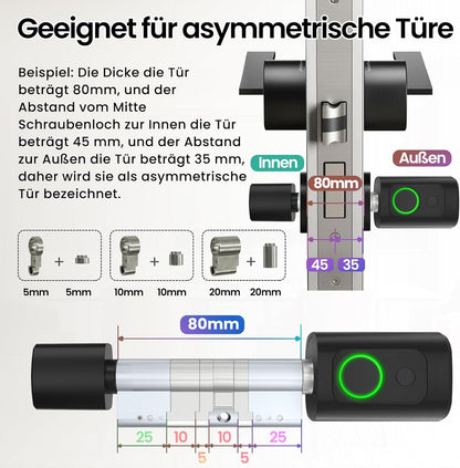 AVATTO Smart deurslot met vingerafdruk en wachtwoord voor 60-90 mm deuren, de lengte van de sluitcilinder is instelbaar, met sleutel, IC-kaart, ondersteunt Smart Life App afstandsbediening