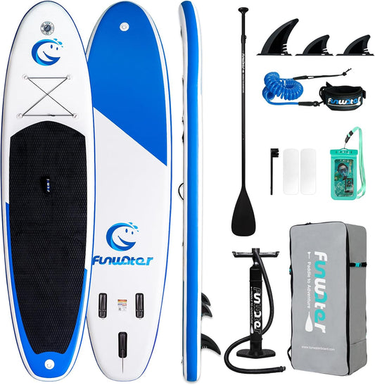 FunWater Opblaasbaar stand-up paddleboard met verstelbare peddel, handpomp, antislip EVA-plank, veiligheidslijn, voor volwassenen