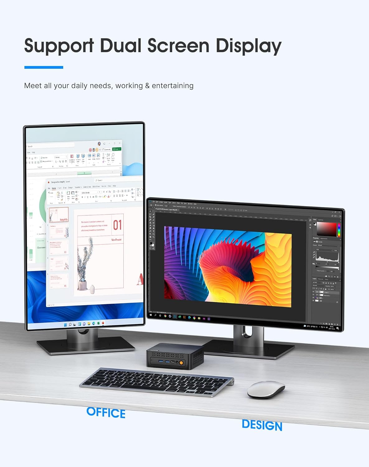 C3 Mini PC Core i3 5005U (tot 2,0 GHz, 2C/4T), 8 GB DDR3 RAM 512 GB SSD, Dual Display/W10 Pro/WiFi 5/BT5.0/RJ45 LAN, Desktop PC voor Kantoor/Huis/Onderwijs