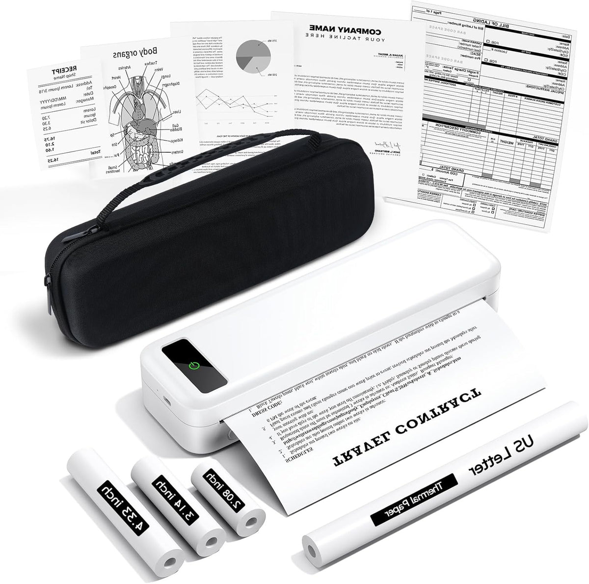 Draagbare Thermische Printer – Mobiele Printer – Bluetooth Printer – Inkless Printer – Bonnenprinter – Compact en Lichtgewicht – 300 DPI Scherpe Zwart-Wit Print