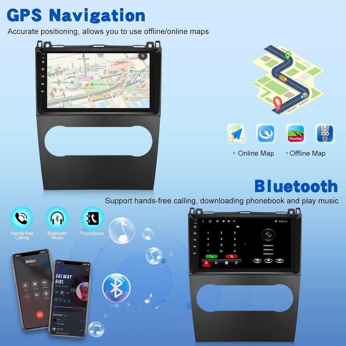 Android Autoradio – Multimedia Systeem – Navigatie Radio – Touchscreen Headunit – 9 Inch IPS Display – Draadloze CarPlay & Android Auto – 2GB RAM 64GB Opslag