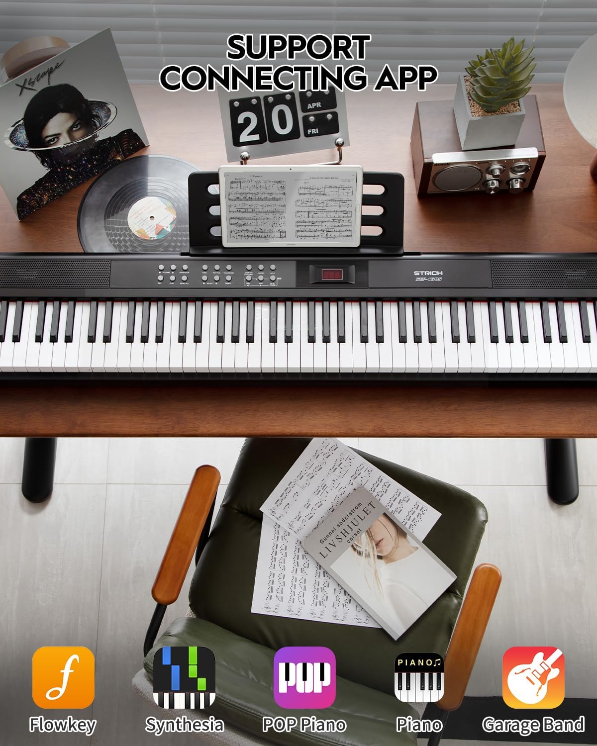 Digitale piano – Elektrische piano – Keyboard – Piano – 88 full-size toetsen – Semi-gewogen en aanslaggevoelig – Inclusief sustainpedaal en hoofdtelefoon