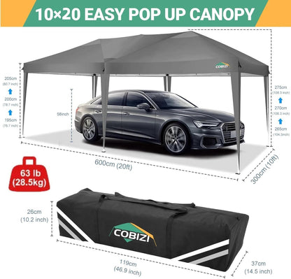 COBIZI Vouwpaviljoen, 3 x 6 m, waterdicht, stabiel, outdoor partytent, 3 x 6 m, met 6 zijwanden, anti-uv tuinpaviljoen, pop-up campingpaviljoen, voor bruiloften, buiten, tuin, feest, markt, grijs