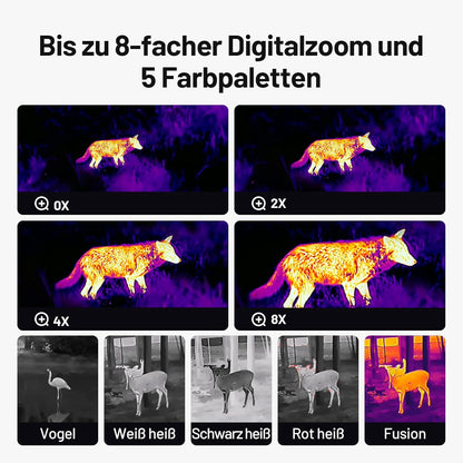 TOPDON TS004 warmtebeeldcamera jacht, 256 x 192 IR-resolutie, 50 Hz, 13 mm lens, 11 uur looptijd, 410 m detectiebereik, 8 x zoom, 32 GB