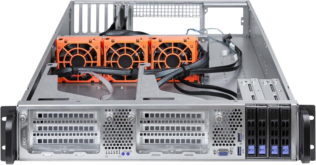 Eon Series EON2SE HPC/AI 2U serverbehuizing voor 19 inch rack, 2 PCIe 4.0 actieve GPU-sleuven, 4 2,5 inch SAS/SATA hot-swap drive bays, ATX-formaat
