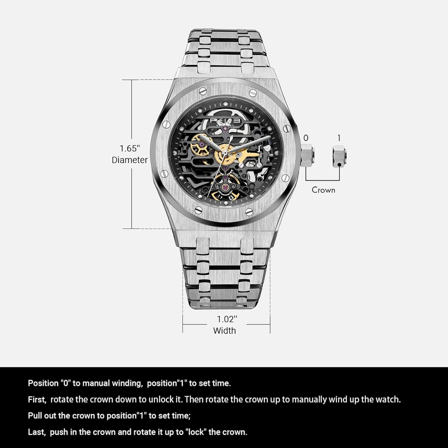 FEICE Automatische Mechanische Horloge Mannen Mechanische Skelet Horloges Sapphire Spiegel 42MM (1.65") FM019HOT