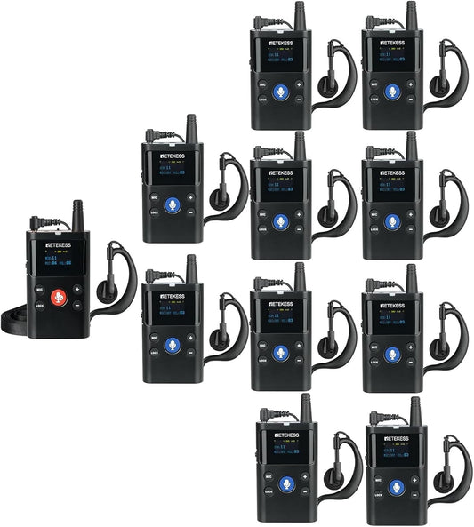 Draadloos Tourguide Systeem 1 Zender 10 Ontvangers – Gidsensysteem – Rondleidingssysteem – Communicatiesysteem – Tourguide Set – Tweerichtingscommunicatie – Bereik Tot Ca. 280 M Buitenshuis