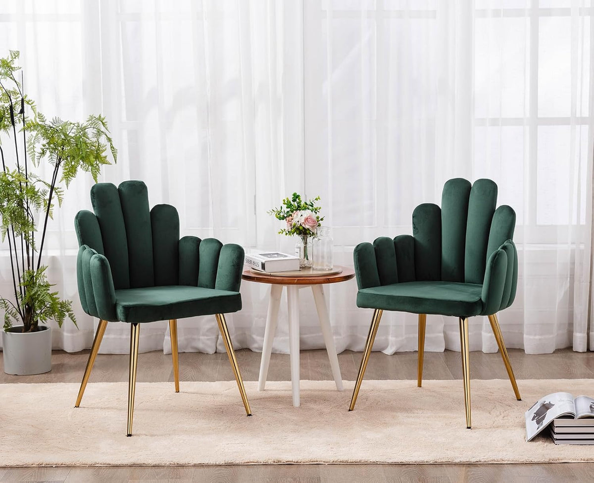 chairus Set of 2 Velvet Dining Chairs Kitchen Upholstered Seat Recliner Bedroom Living Room Accent Chair with Metal Legs (Green) - QUORE