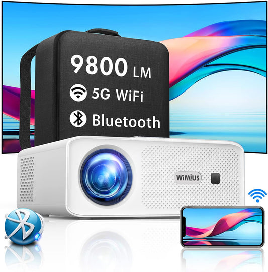 Beamer Full HD 5G WiFi Bluetooth, WiMiUS 9500 lumen 1080p beamer ondersteunt 4K video thuisbioscoop projector