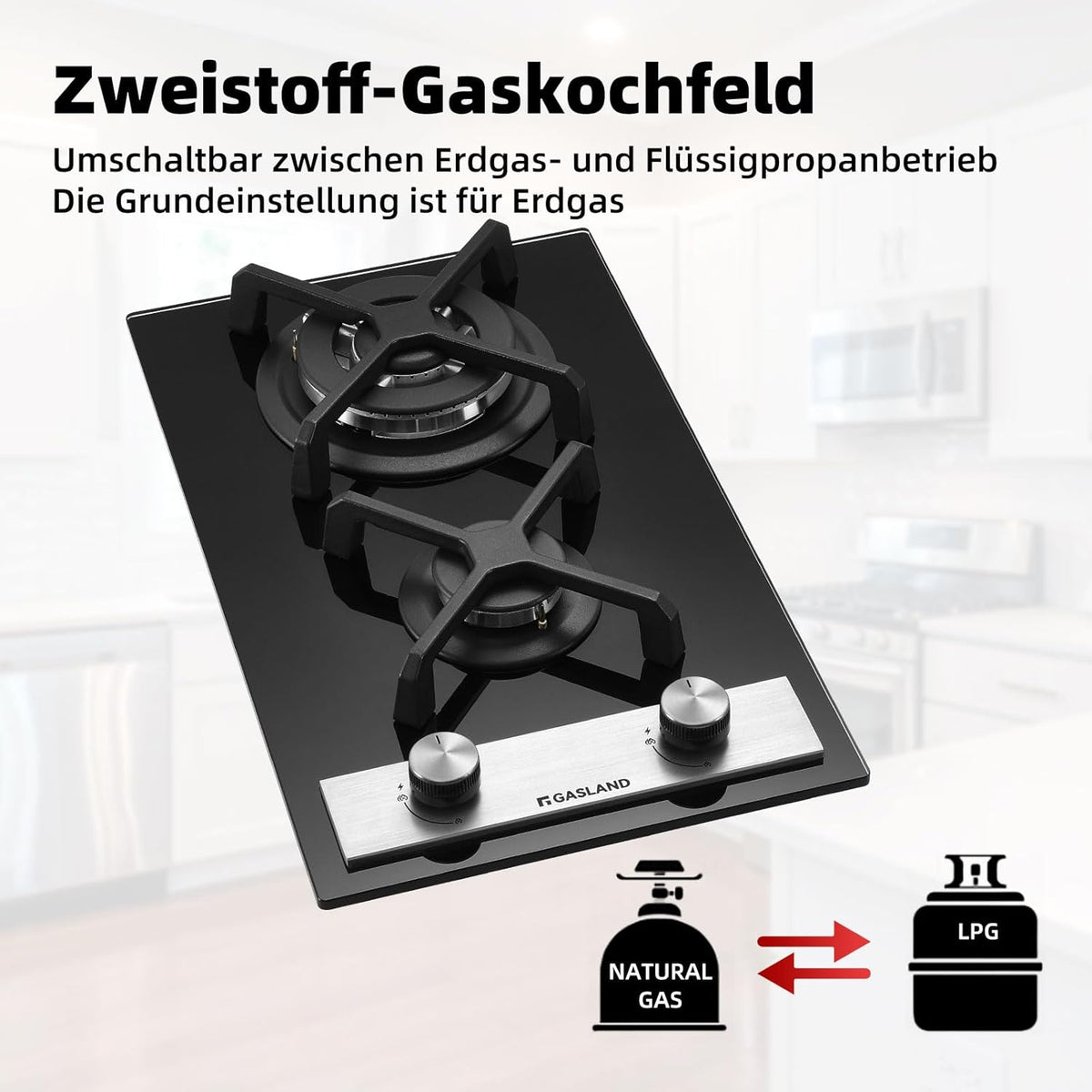 Gaskookplaat – Gasfornuis – Inbouwkookplaat – Glaskeramische Kookplaat – 2-Pits Kookplaat – Compact 30 cm Breed – Zwart Gehard Glas