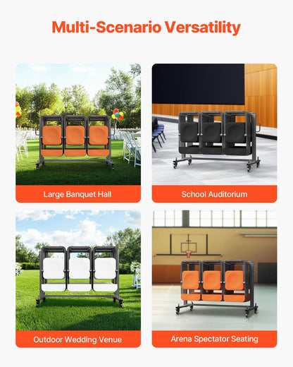 VEVOR Folding Chair Stand, 181 kg Load Capacity, Folding Chair Trolley for 42 Seats or 12 Tables, Multifunctional Chair Trolley with Rubber Wheels and Holders, Large Seat Holder, Matte Black