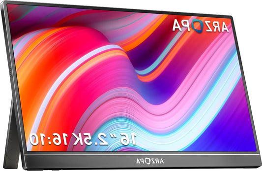 ARZOPA 2.5K Portable Monitor 16 Inch - 2560x1600 QHD, HDR 10-bit, 16:10 IPS - USB-C and HDMI Connection, Eye Protection - External Monitor for Laptop, Mac, PC, Phone, PS4/5, Xbox, Switch - Z1RC - QUORE