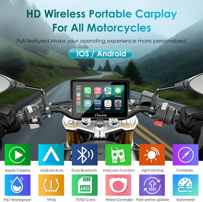 Motor GPS – Motornavigatie – Motor Navigatiesysteem – Motorfiets GPS – Motorfiets Navigatie – Draadloze CarPlay & Android Auto – 5 Inch Waterdicht Touchscreen