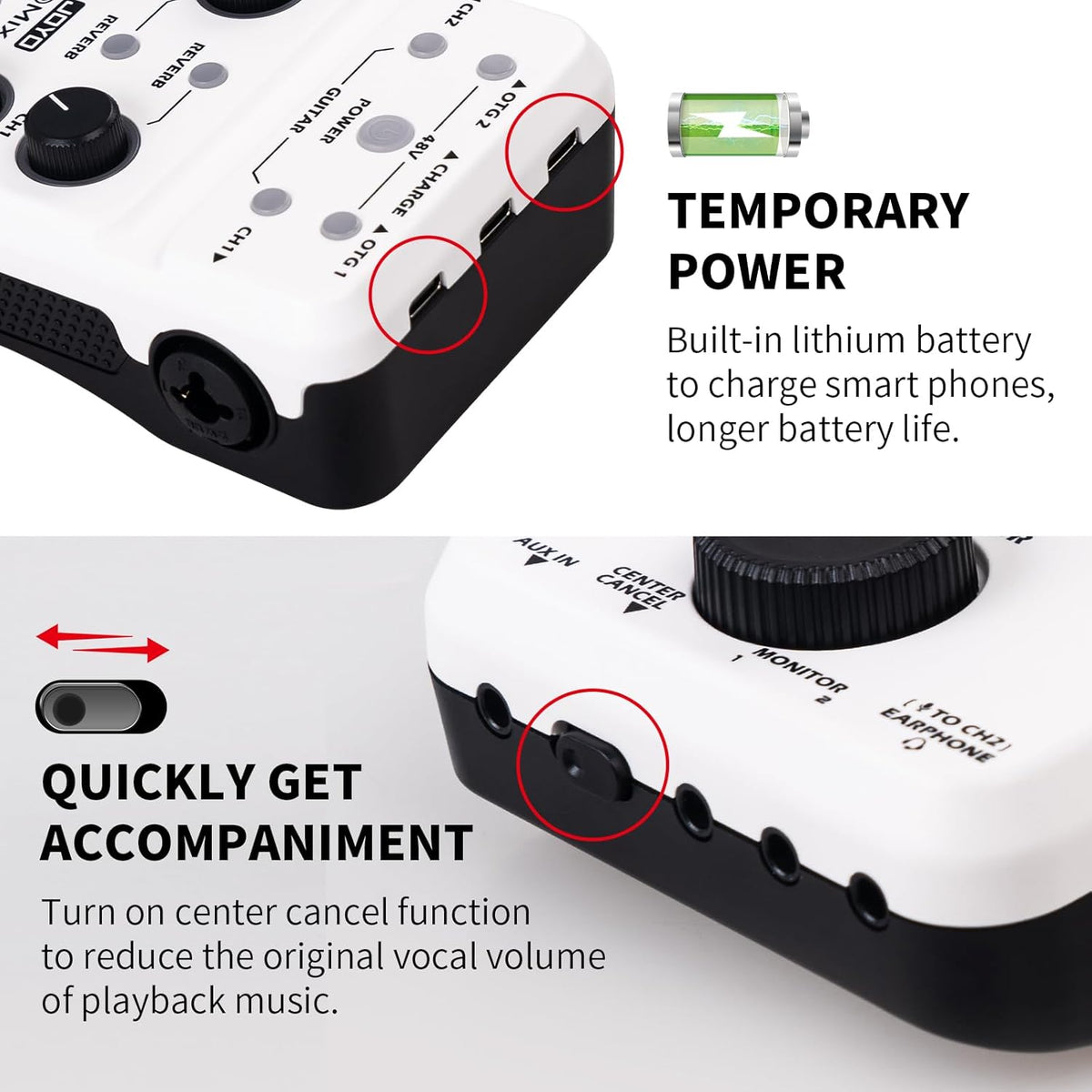 JOYO Audio-mixer, audio-interface, USB, stereo XLR + mixer met 48 V fantoomvoeding voor live streaming-opname, podcasting plug & play (MOMIX PRO)