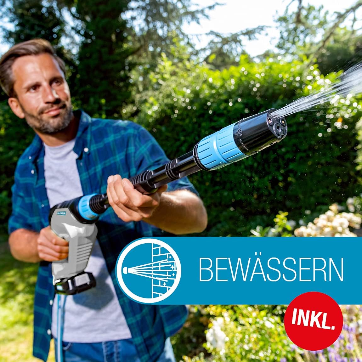 Multifunctioneel Sproeisysteem – Mobiele Tuinspuit – Draagbare Hogedrukreiniger – 4-in-1 Sproeikop – 18V Accu – Instelbare Druk 2,5-25 Bar