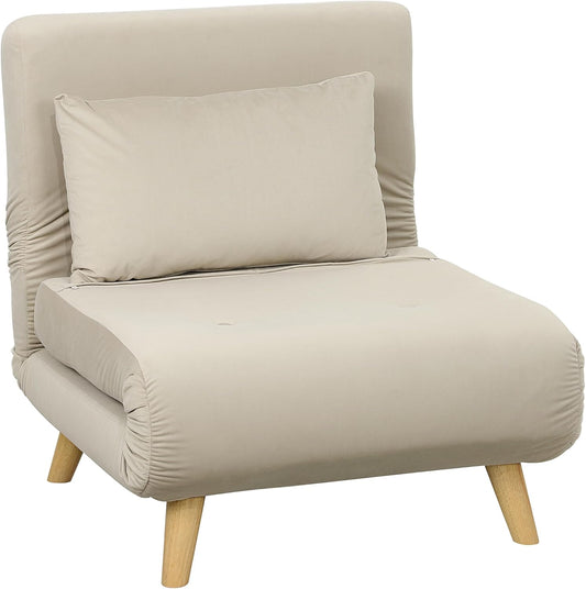 HOMCOM Schlafsessel, Klappsessel mit Bettfunktion, Zierkissen, klappbarer Relaxsessel mit Verstellbarer Rückenlehne in Leinenoptik, bis 150 kg load bar, für Wohnzimmer, Beige - QUORE