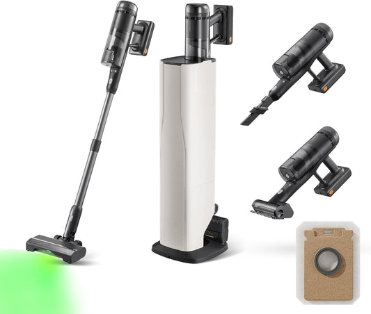 Draadloze Stofzuiger – Steelstofzuiger – Zakloze Stofzuiger – Snoerloze Zuiger – Automatische Lediging – 3 Liter Stofzak – 210 AW Zuigkracht – Anti-Klit Borstel