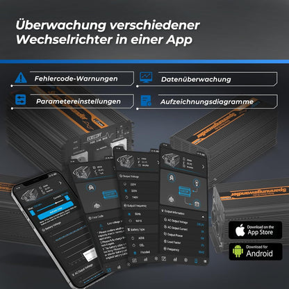 EDECOA 12 V 230 V omvormer 1500 W/3000 W 12 V naar 230 V zuivere sinusgolf omvormer met wifi-module, ondersteuning voor app-functies met 2 USB-poorten