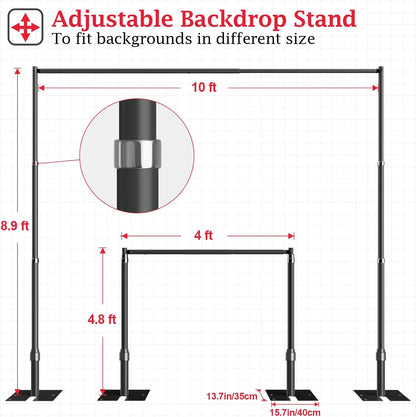 EMART Fotobackground Standaard Stabiel 2,6x3m, Grote Aanpasbare Trouwboog voor Fotostudio, Huwelijk, Banket, Verjaardagsdecoratie, Ballonstand - Zwart