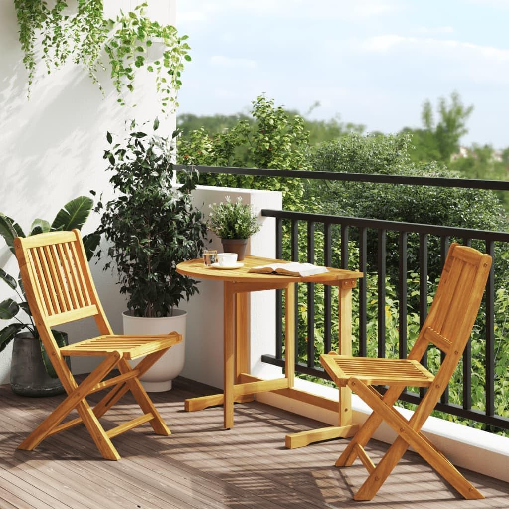 Folding Garden Dining Room Set 3 Piece Solid Acacia Wood Dining Set Outdoor Dining Room Garden Furniture - QUORE