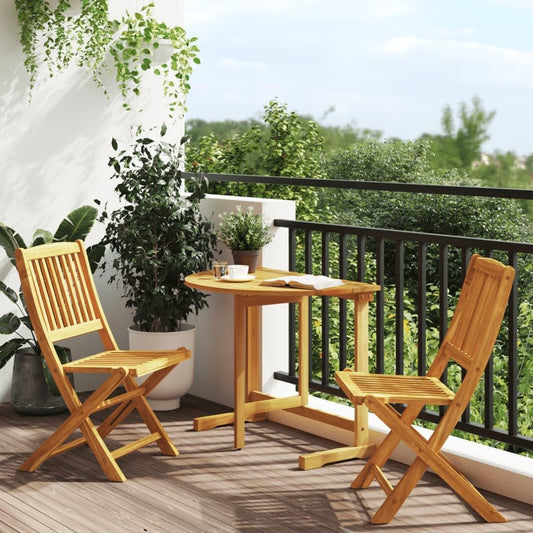 Folding Garden Dining Room Set 3 Piece Solid Acacia Wood Dining Set Outdoor Dining Room Garden Furniture - QUORE