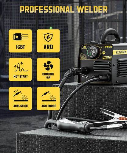 H HZXVOGEN 140A MIG-lasapparaat, 230V Flux Core MIG/Lift TIG/Stick lasmachine 3-in-1 met Synergic, IGBT-inverter, draagbaar gasloos MIG-lasapparaat, MIG-lasmachine voor beginners (HVM140)