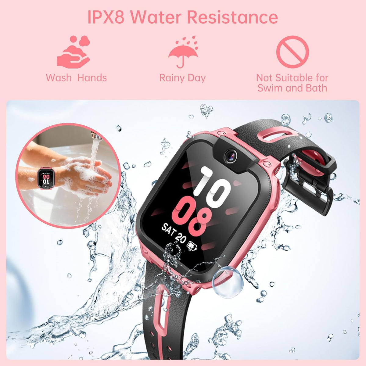 imoo Z1 Smartwatch voor kinderen met GPS, smartwatch voor kinderen met GPS en telefoon, kindersmartwatch met langdurige video en telefoonoproep, IPX8 waterdicht, roze